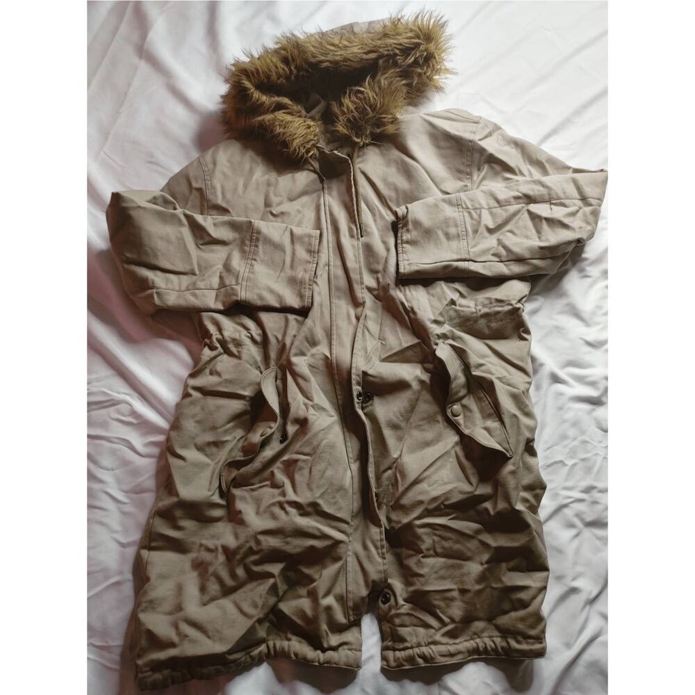 Liz Claiborne canvas parka coat with fur hood, XL, khaki